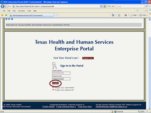 Screenshot of Enterprise Portal Login page